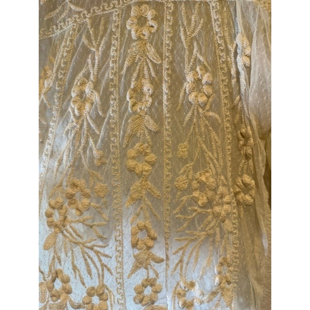 SUNDANCE Sheer Embroidered High Neck Boho Festival Lace Stretchy Cream Floral XL - Picture 3 of 7
